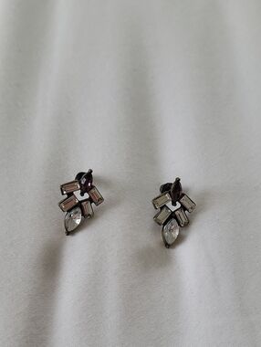 Crystal Accent Drop Stud Earrings - Silver and Purple